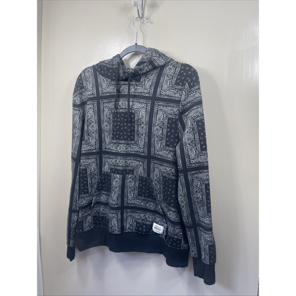 WeSC Bandana Paisley Hoodie Mens [Insert Size] Black White Graphic Pullover Swea